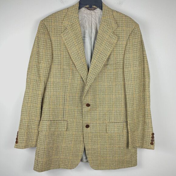 2/$30 PAUL STUART Wool Mens 41 Tall Blazer Coat Jacket Gold/Brown Houndstooth - Picture 1 of 8